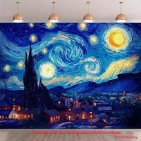 2D Classic Starry Night Backdrop Famous Art Photo Studio Background 47.2x31.5inch/120*80cm