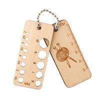 Wooden Knitting Crochet Stitch Markers Knitting Calculator Density Gauge Ruler DIY Weaving Measuring Tools