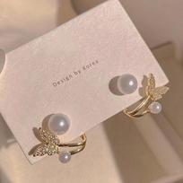 Vintage Black Zircon Flower Pearl Stud Earrings For Women Korean Elegant Personality Earrings Wedding Party Jewelry Gift Mujer