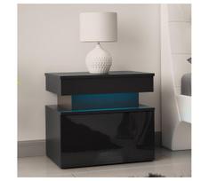 Naktinis staliukas su LED apšvietimu GLOSSA 55x51 cm juoda/blizgi juoda