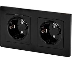 Aigostar - Dviguba namų rozetė su rėmeliu SCHUKO 230V/16A, juoda