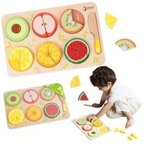 CLASSIC WORLD Mediniai vaisiai pjaustymui su velcro + mokymasis dalyti ir dalyti MONTESSORI 23 el.