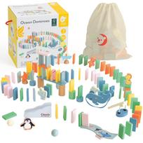Mediniai domino loginis takelis CLASSIC WORLD Kliūčių dėlionė Montessori 100 el.