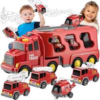 Gaisrinės sunkvežimio rinkinys WOOPIE, 5 automobiliai