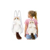 Pliušinis katinas – kuprinė su reguliuojamais diržais, baltas, 50 cm