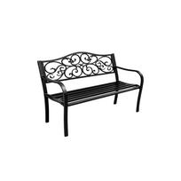 Sodo suoliukas „Taras Ogród Park“ – metalinis, su puošniu atlošu, juodos spalvos, 127 cm