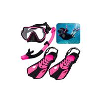 Nardymo ir snorkelingo rinkinys: pelekai, akiniai, snorkelis, juodos ir rožinės spalvos, S/M dydis