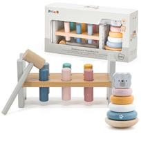 Medinių žaislų rinkinys VIGA PolarB piramidė + plauktuko žaidimas Montessori