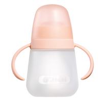 Minkštas silikoninis puodelis su šiaudeliu ir rankenėlėmis „My soft cup“ 6 mėn. ir vyresniems, 270 ml, persikų spalvos