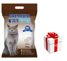 Premium Cat Clumping Bentonite kraikas - kava katėms 20kg + Staigmena katei