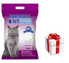 Premium Cat Clumping Bentonite Litter - levandų kraikas katėms 20kg + Staigmena katei