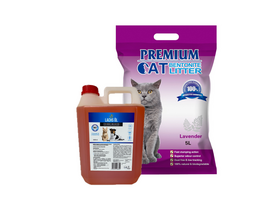 Premium Cat Clumping Bentonite Litter - levandų kraikas katėms 5L + LAB V Lašišų aliejus šunims ir katėms 5000ml
