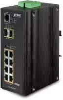 Planet IP30 L2/L4 SNMP valdomas 8 prievadų Gigabit POE+(AT) jungiklis + 2 prievadų Gigabit SFP pramoninis jungiklis (nuo -40 iki 75 C)