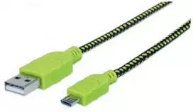 Manhattan MH 352765 USB 2.0 kab. A male to Micro B male USB Juodas/Žalias Braided 1.8m