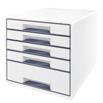 Leitz LEITZ CUBE WOW Pearl Baltas stalčių spintelė su 5 stalčiais. Patvari ir stabili, su patraukliu dviejų spalvų blizgiu WOW dizainu - 52142001