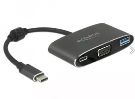 „Delock“ C tipo USB adapteris > VGA lizdas + A tipo USB + C tipo USB PD
