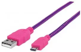Manhattan Rožinė MH 352758 USB 2.0 kab. A male to Micro B male USB Violetinė/Rožinė Braided 1.0m