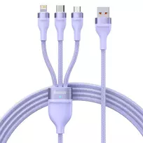 Baseus Flash Series 3 su 1-ben USB kabeliu, USB-C + mikro USB + Lightning, 100 W, 1.2 m (lila)