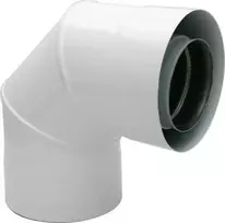 SpiroFlex 80/125-60/100 turbo dvigubos sienelės alkūnė 90 redukcijos balta