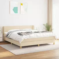Lova su spyruoklėmis ir čiužiniu, kreminė, 160x200 cm, audinys