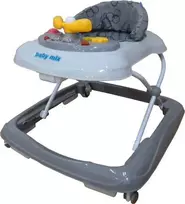 Baby Mix vaikštynė su vairu ir silikoniniais ratukais tamsiai pilkos spalvos