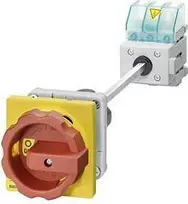 Siemens Kamštelio jungiklis 0-1 3P 16A durų pavara, atjungiama geltona/raudona IP65 (3LD2044-0TK53)