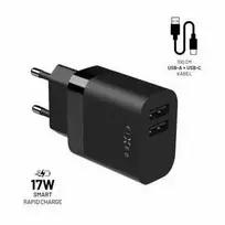 Fixed Fiksuotas | Dvigubas USB kelioninis įkroviklis 17 W ir USB/USB-C laidas | FIXC17N-2UC-BK