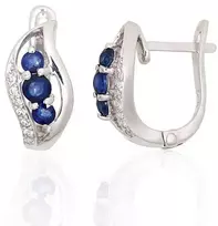 Sidabriniai auskarai ant cilindrinės spynos - 3.6 g. - 17 mm. - Cirkonai , Safyras (1,1Ct)