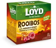 Žolelių ir vaisių raudonoji arbata LOYD, medaus, aviečių, spanguolių skonio, 20 x 1.7g