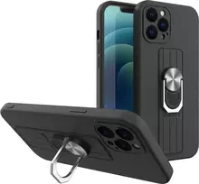 Hurtel Ring silikoninis dėklas su žiedu pirštui ir stoveliu Samsung Galaxy A72 4G juodos spalvos