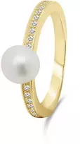 Brilio Silver Brilio Sidabrinis Elegantiškas auksu padengtas žiedas su tikrais perlais RI055Y