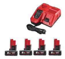 MILWAUKEE AKUMULIATORIUS 12V 6,0Ah M12B6 4vnt. + ĮKROVIKLIS M12-18FC