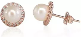 Auksiniai auskarai vinukai, Raudonas Auksas, Cirkonai , Perlai - 1.08 g. - 7 mm.