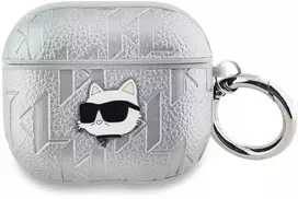 Karl Lagerfeld PU Embossed Choupette Head dėklas ausinėms AirPods Pro 2 sidabrinės spalvos
