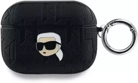 Karl Lagerfeld PU Embossed Karl Head dėklas ausinėms AirPods Pro juodos spalvos