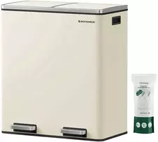 Songmics 2 x 30 litrų talpos šiukšliadėžė su dangčiu ir vidine šiukšliadėže kreminės spalvos balta
