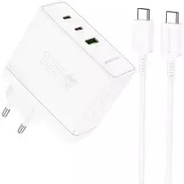 Oem Borofone Laidinis įkroviklis BN11 Imperial – USB + 2xType C – QC 3.0 PD 100W su Type C į Type C kabeliu baltos spalvos