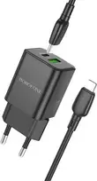 Oem Borofone Laidinis įkroviklis BN14 Royal GaN – USB + Type C – QC 3.0 PD 30W su Type C į Lightning kabeliu juodos spalvos