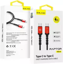 Blavec kabelis Raptor braided – Type C į Type C – PD 60W 3A 1 metras (CRA-CC3BR10) juodos spalvos-raudonos spalvos