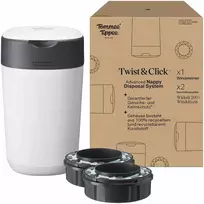 TOMMEE TIPPEE SANGENIC TWIST AND CLICK ADVANCED SAUSKELNIŲ KONTEINERIO IR 2 VNT. KASEČIŲ RINKINYS, Baltas