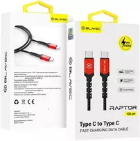 Oem Blavec kabelis Raptor braided – Type C į Type C – PD 100W 5A 1 metras (CRA-CC5BR10) juodos spalvos-raudonos spalvos