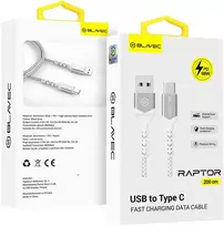 Oem Blavec kabelis Raptor braided – USB į Type C – PD 66W 6A 2 metras (CRA-UC6WS20) baltos spalvos-sidabro spalvos