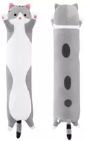 Pliušinis žaislas - pagalvė katinas, 90 cm, pilkas