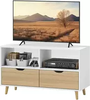 "HOMCOM" televizoriaus spintelė su 2 lentynomis ir stalčiumi, 99 cm ilgio TV staliukas televizoriui, televizoriaus lenta svetainėje, balta