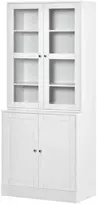 HOMCOM knygų spinta 178,5 cm, vitrina su stiklinėmis durelėmis, 6 skyriai, balta