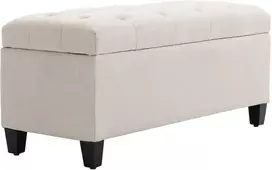 HOMCOM Suoliukas Minkštas suoliukas su daiktadėže, suoliukas su dėže, į liną panašus poliesteris, kaučiukmedis, kreminės baltos spalvos, 100 x 40 x 44 cm