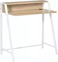 HOMCOM Rašomasis stalas Modernus kompiuterio rašomasis stalas su skyreliu ir anga kabeliams, metalinis rėmas, baltas+ ąžuolinis, 84x45x85cm