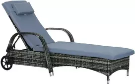 Outsunny Saulės gultas su pagalvėle - pilka, 200x73x30-103cm