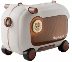 Megaleg 3 viename vaikiškas lagaminas – važiuojamasis, rankinis ir daiktadėžė, baltas/rudas