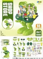 Jokomisiada jojimo dinozauras + bakalėjos parduotuvė 2in1 vaikams 3+ Maisto produktų manekenai + Priedai 55 vnt.